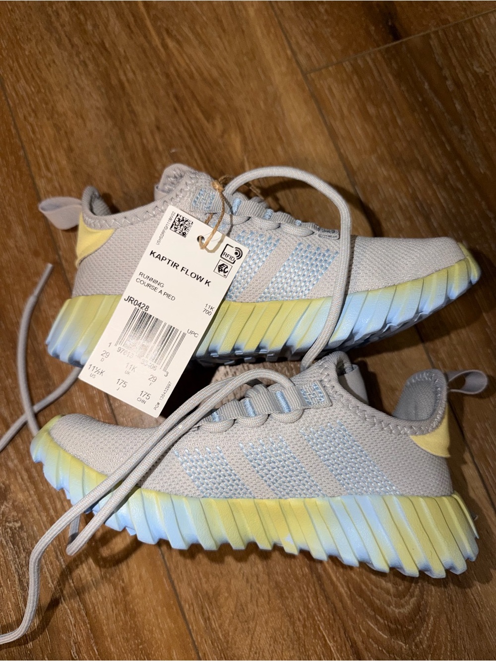 adidas Kids Kaptir Flow Sneakers - Light Gray with Yellow & Blue